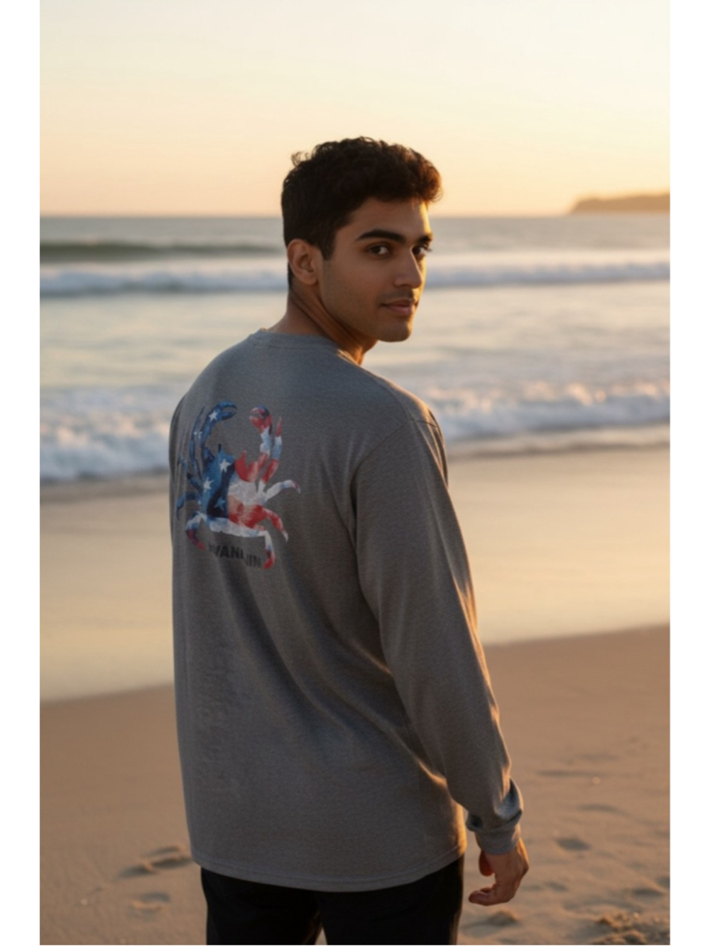 Men's Havana Jim Long Sleeve rashguard T-Shirt XL Gray Crab Graphic